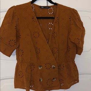 Zara Embroidered Wrap Top